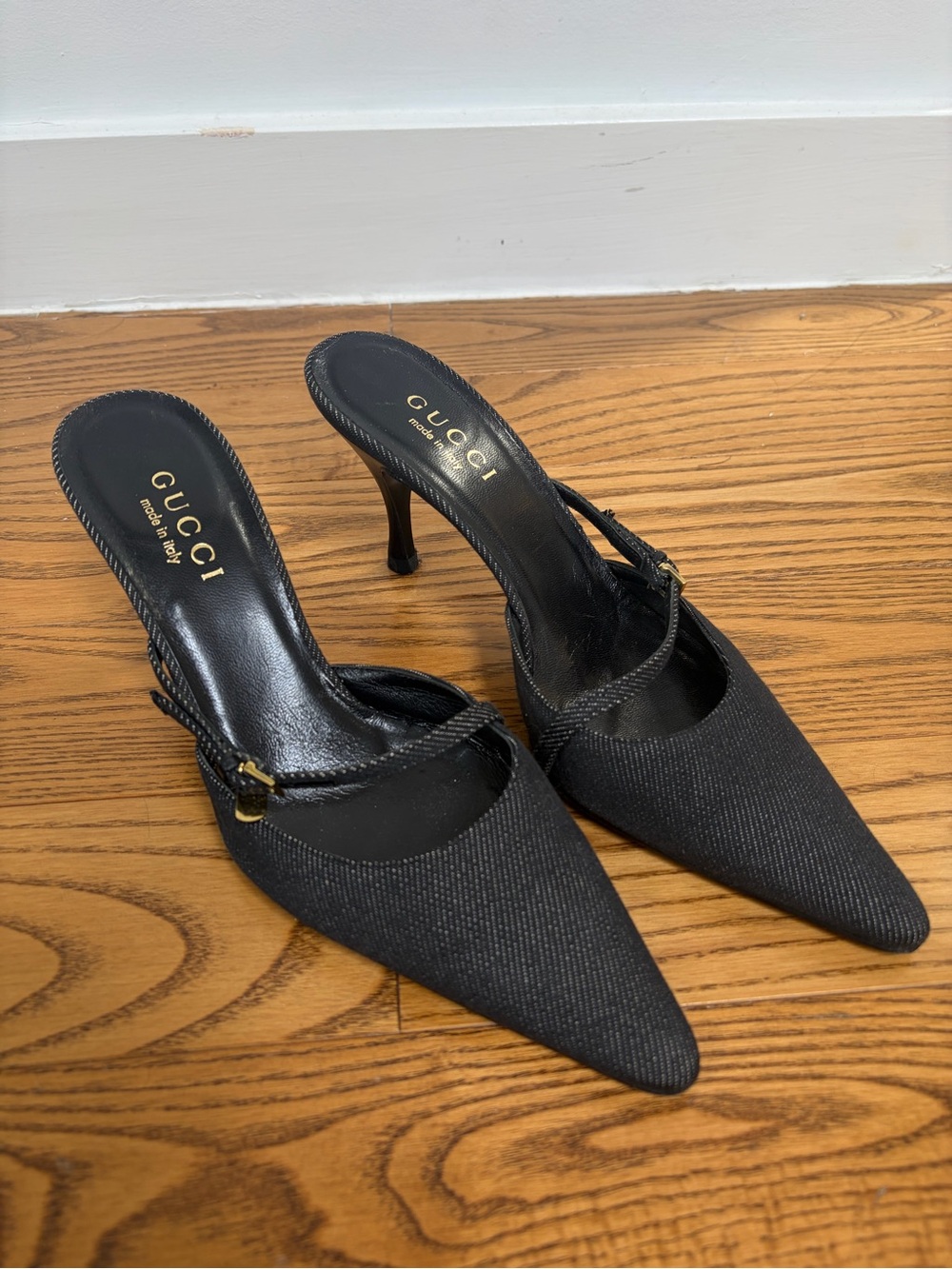 Gucci 2001 Tom Ford Black Denim Kitten Heels